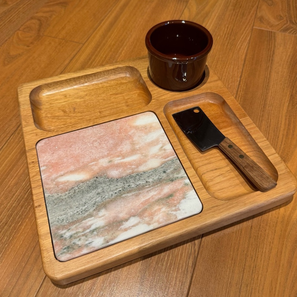Vintage Wooden Cheese Board w/ Pink Marble - Charcuterie Cheese Jaxton Cutting